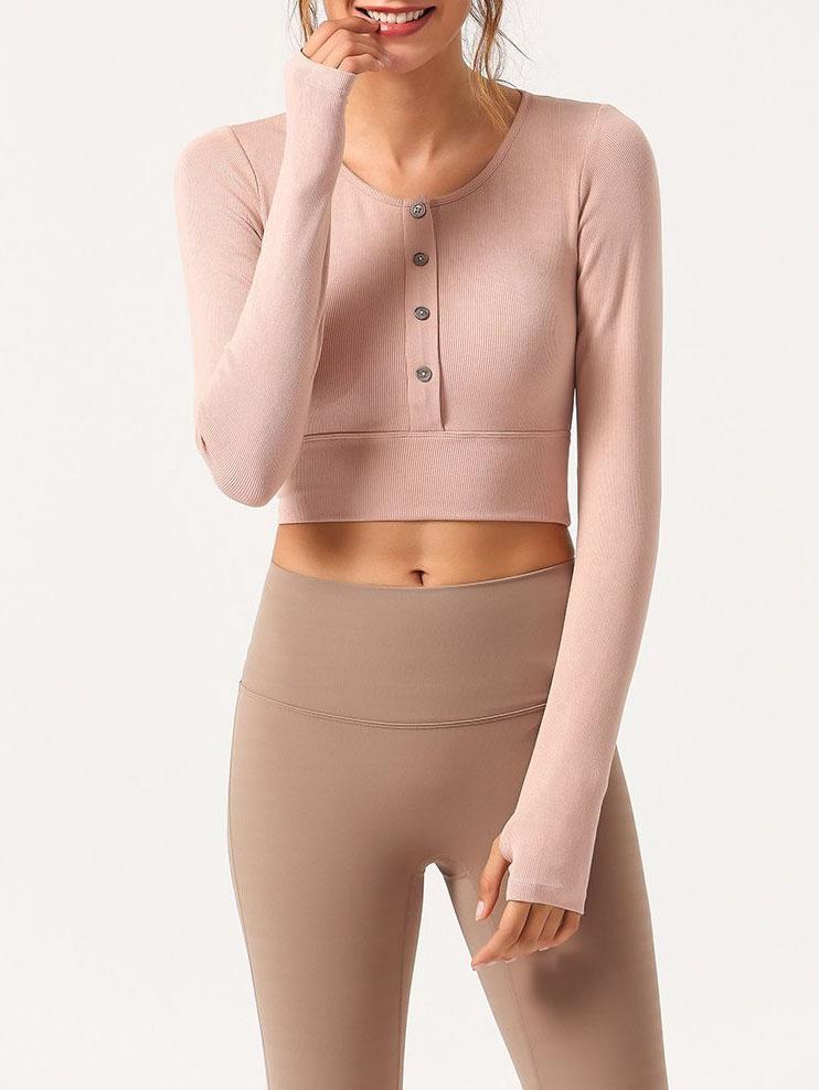 Yoga Buttons-front Crop Top - Sports Tees - INS | Online Fashion Free Shipping Clothing, Dresses, Tops, Shoes - 15/03/2021 - Anti Shrink - Anti-Bacteria