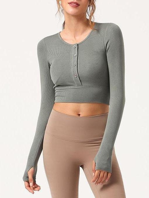 Yoga Buttons-front Crop Top - Sports Tees - INS | Online Fashion Free Shipping Clothing, Dresses, Tops, Shoes - 15/03/2021 - Anti Shrink - Anti-Bacteria