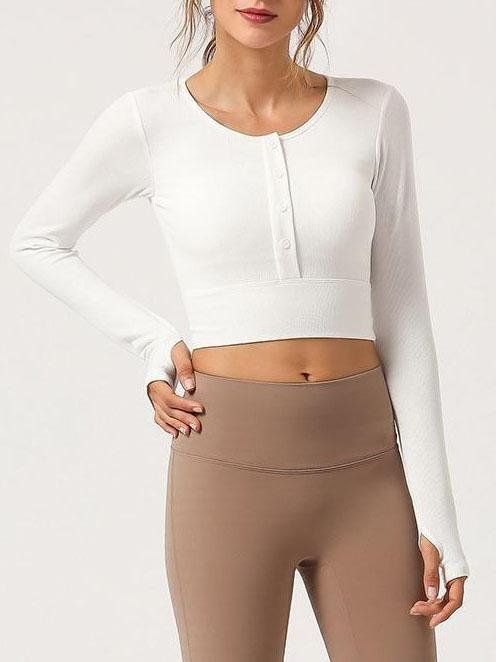 Yoga Buttons-front Crop Top - Sports Tees - INS | Online Fashion Free Shipping Clothing, Dresses, Tops, Shoes - 15/03/2021 - Anti Shrink - Anti-Bacteria