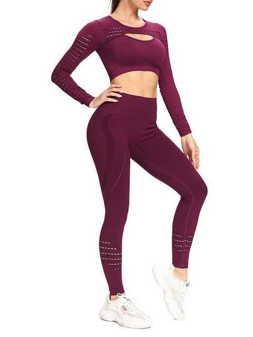 Yoga Clothing Suit Long-sleeved Seamless High-waist Tight-fitting Quick-drying Breathable Sportswear - Yoga Sets - INS | Online Fashion Free Shipping Clothing, Dresses, Tops, Shoes - 13/05/2021 - 130521 - Category_Yoga Sets