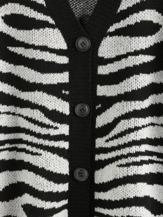 Zebra Print Drop Shoulder Loose Cardigan - Cardigans - INS | Online Fashion Free Shipping Clothing, Dresses, Tops, Shoes - 02/09/2021 - Autumn - Black