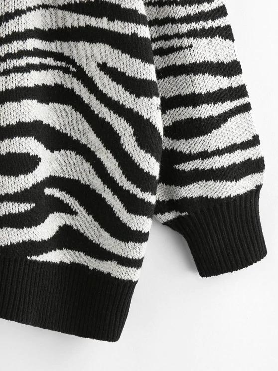 Zebra Print Drop Shoulder Loose Cardigan - Cardigans - INS | Online Fashion Free Shipping Clothing, Dresses, Tops, Shoes - 02/09/2021 - Autumn - Black