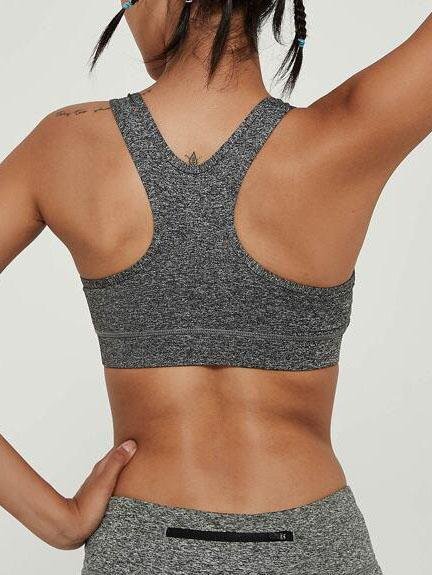 Zip Up Racer Back Marled Knit Sports Bra - Activewear - INS | Online Fashion Free Shipping Clothing, Dresses, Tops, Shoes - 02/04/2021 - 0204V3 - Activewear