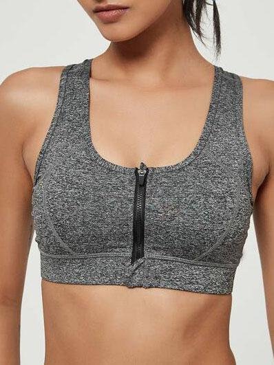 Zip Up Racer Back Marled Knit Sports Bra - Activewear - INS | Online Fashion Free Shipping Clothing, Dresses, Tops, Shoes - 02/04/2021 - 0204V3 - Activewear